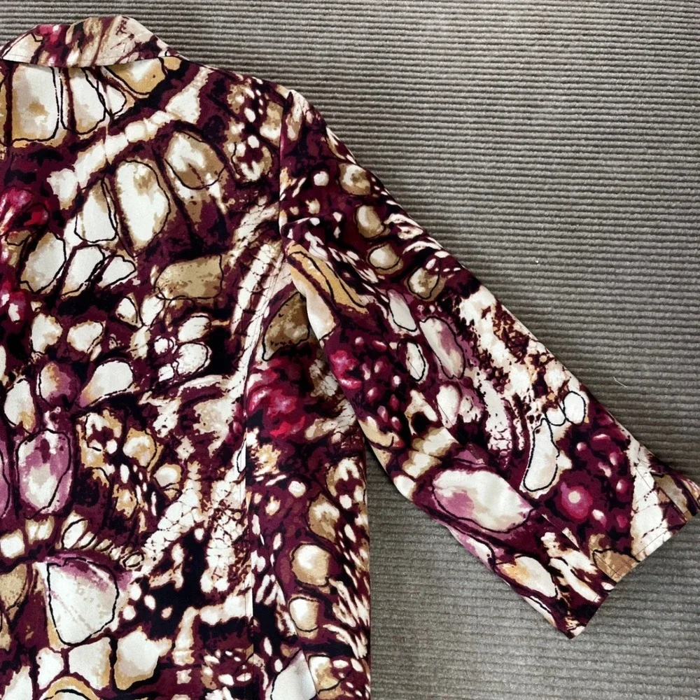 Alfred Dunner‎ Womens Size 12 Abstract Watercolor Open Front 3/4 Sleeve Jacket